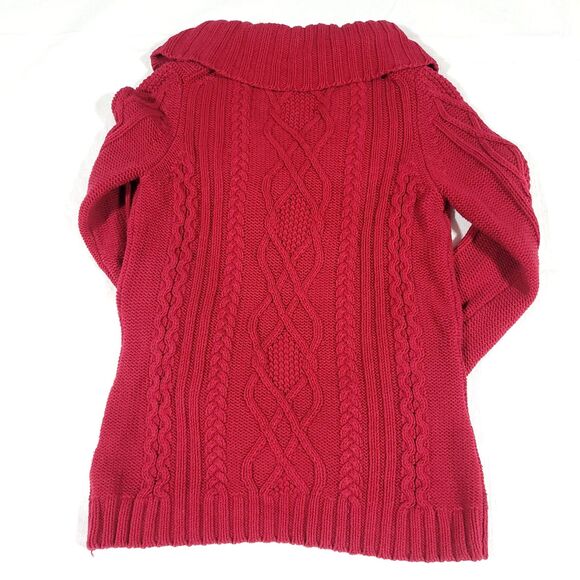 Y2K Cable knit Cowl Neck Button Sweater Eddie Bauer M Tall Red Chunky Preppy - Picture 12 of 14